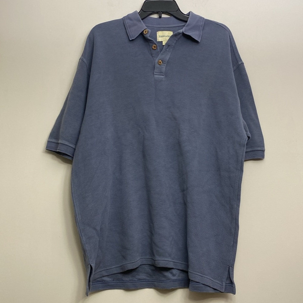 Joseph & Feiss Blue Ribbed Collared Silk Cotton Mens Polo Shirt Large